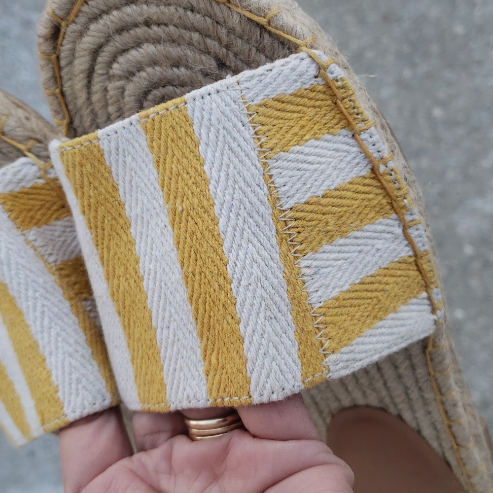 Gap Canvas Espadrille Stripes Slide Sandals Size 9 Coastal Beachy Yellow White - Picture 12 of 12